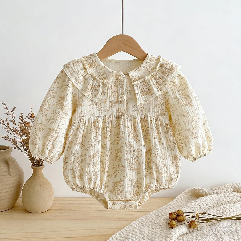Baby Girl Floral Romper Ruffle Peter Pan Collar Bubble Sleeve Bodysuit Cotton Jumpsuit One Piece Cute Baby Outfits