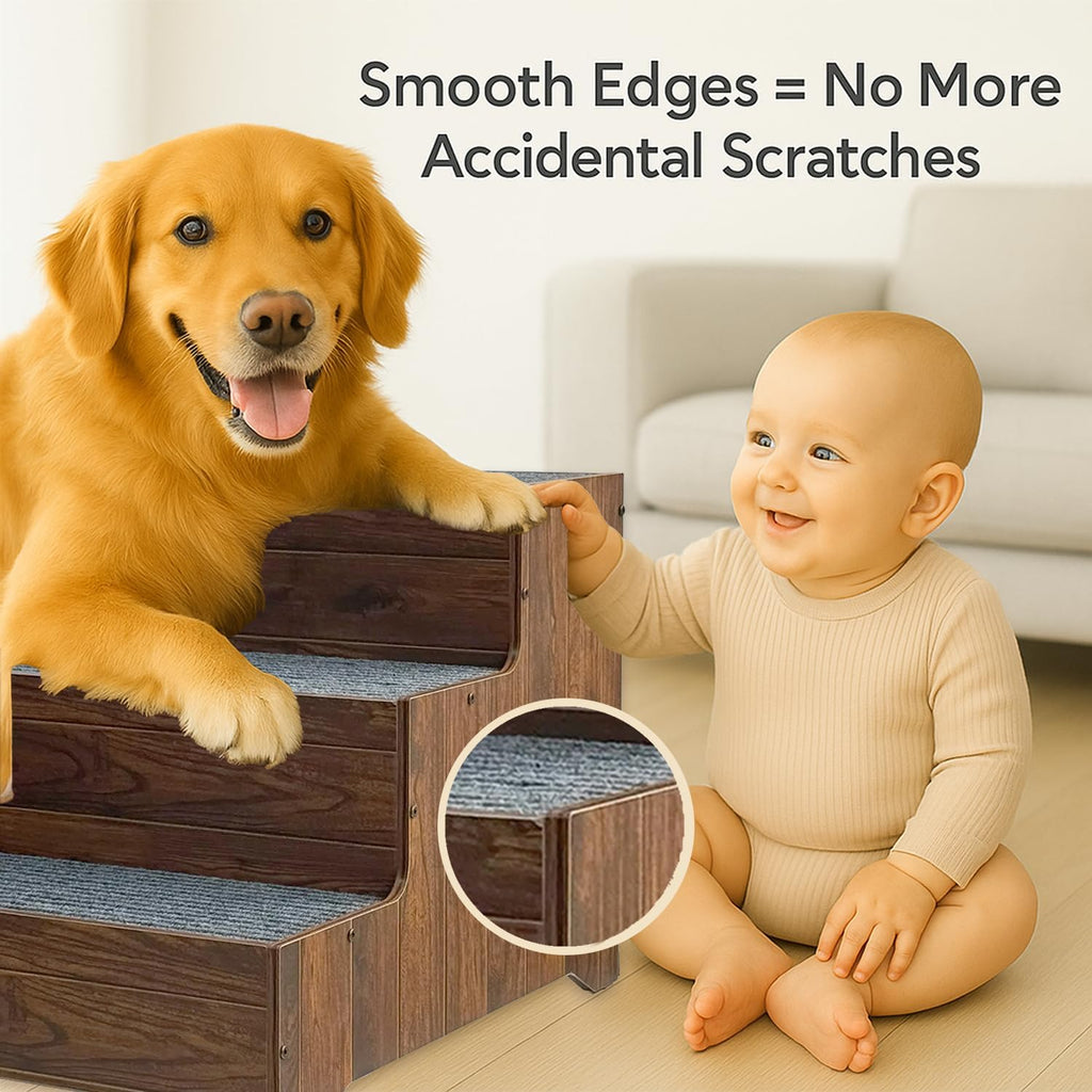 Extra Sturdy Dog Stairs for Large Dogs, Wooden Bed Step Non-Slip Wide 3-Step