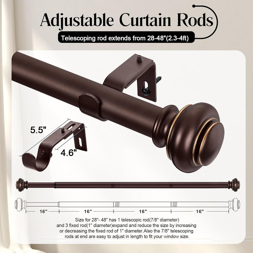 Heavy Duty Curtain Rods for Windows, Bronze Curtain Rods with Classic Finials