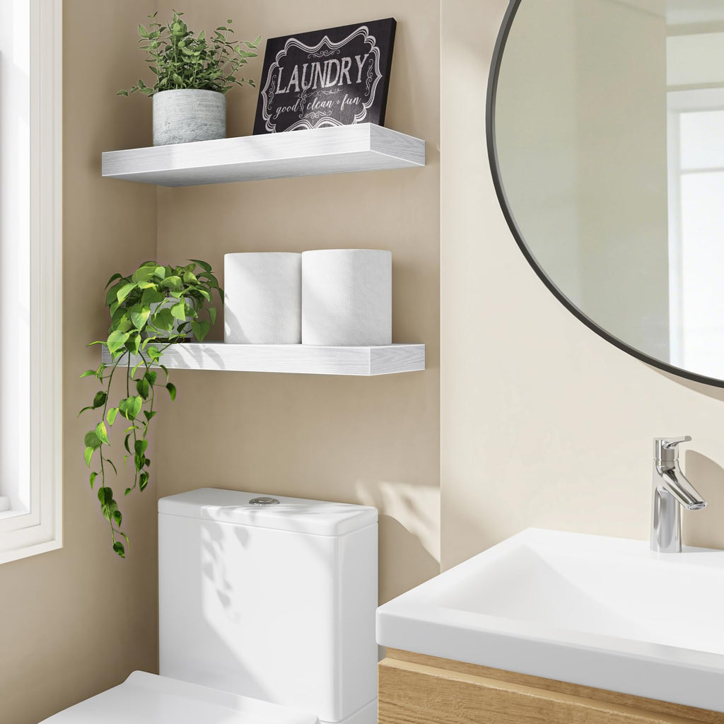 Floating Shelves for Wall Decor (White, Set of 2, 15.7 Inch)