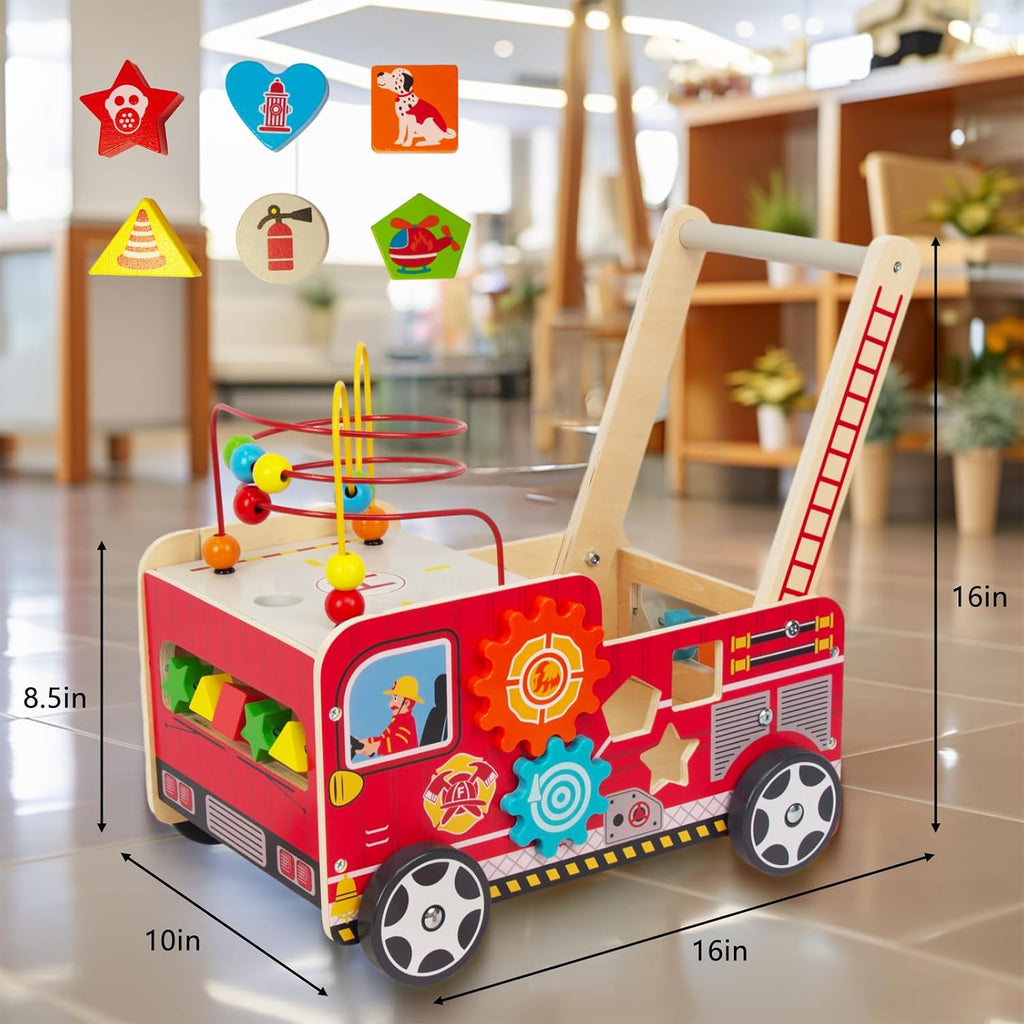 Wooden Baby Walker for Toddlers, Montessori Push Walker with Bead Maze