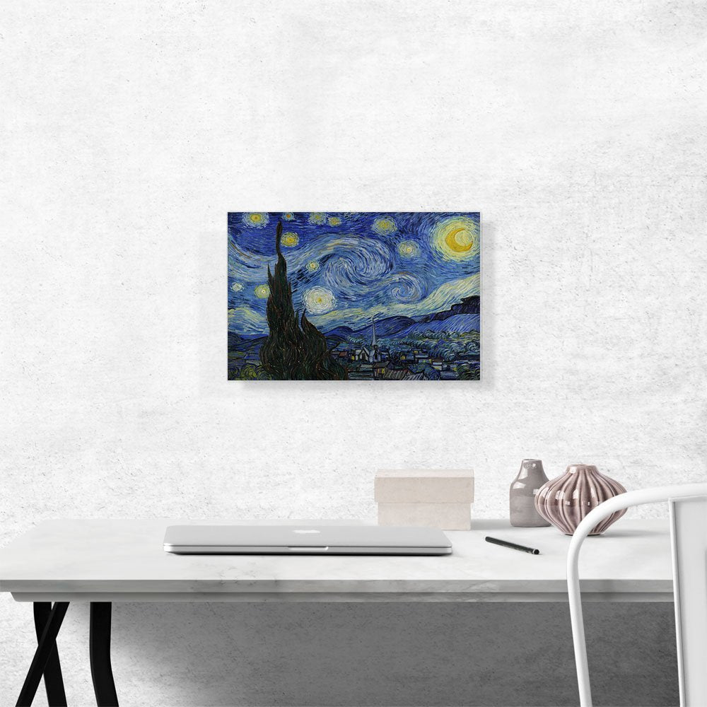 The Starry Night - Rectangle 1889 Canvas Art Print Stretched Framed Painting Picture Poster Giclee Wall Decor by