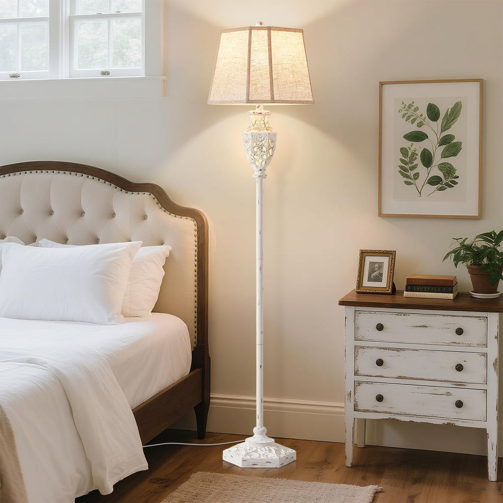 Rustic Floor Lamp - Resin Carved Base with Hollow Night Light