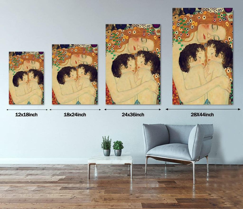 Mother Canvas Wall Art Gustav Klimt Style Art Print Home Decoration Stretched and Framed Ready to Hang 28x44 inch