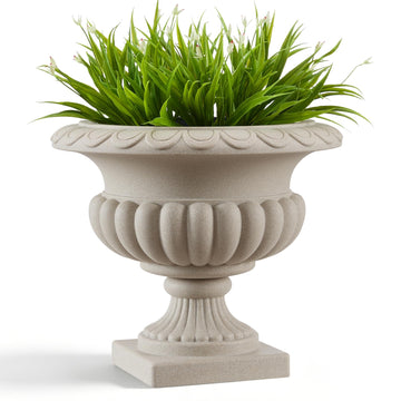 20" H Large Roman Urn Planter, Lightweight Weatherproof Plastic Flower Pot