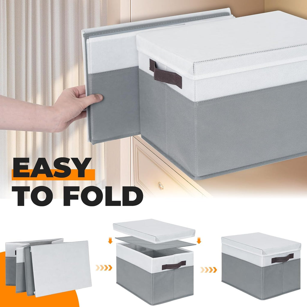 8 Pack Closet Storage Bins with Lids - Stackable Storage Baskets for Organizing Clothes Toys Blankets - Odorless for