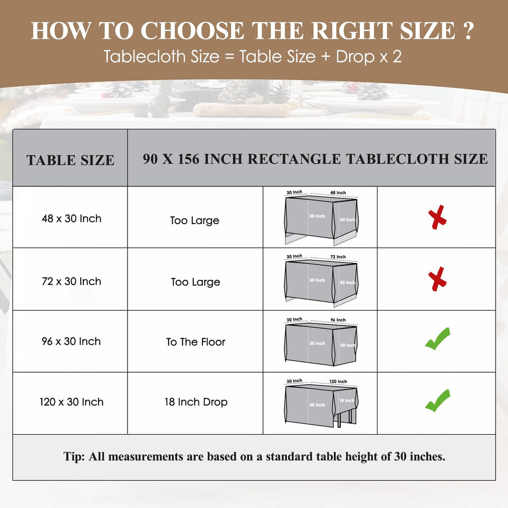 1 Pack White Rectangle Tablecloths 90x156 Inch for 8ft Tables
