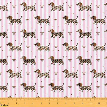 Leopard Dachshund Fabric by The Yard Cute Bowknot Stripe Soft Upholstery Fabric for Chairs Cartoon Puppy Animal