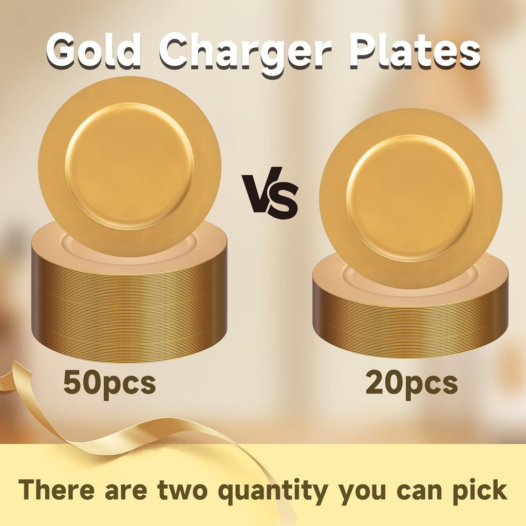 50 Gold Charger Plates Bulk for Wedding Receptions 13"