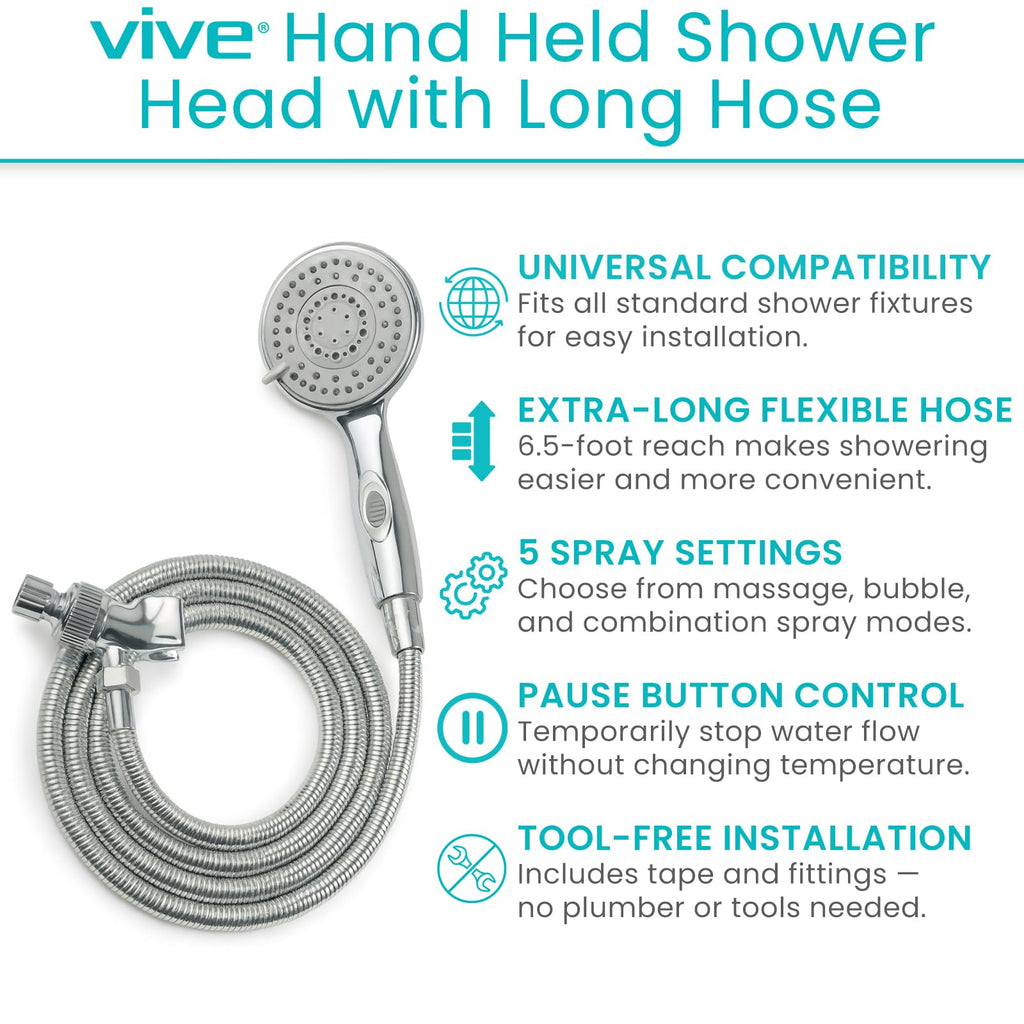 High Pressure Handheld Shower Head - Hand Held Showerhead with 6.5 ft