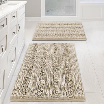 Bathroom Rug Sets 2 Piece Bath Mats Non Slip Thick Soft Chenille Striped Bath Rug achine Washable Shower Floor Rugs