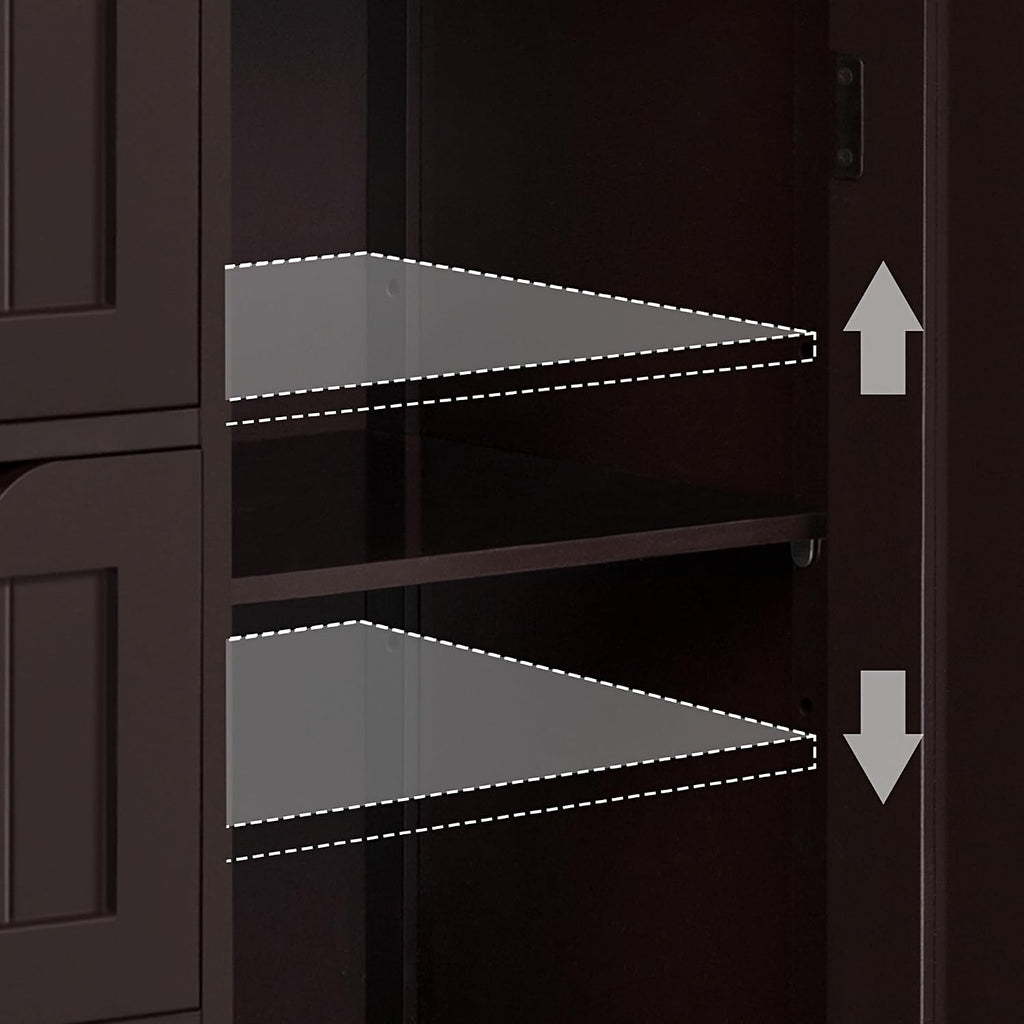 Small Bathroom Storage Cabinet with 4 Drawers & Door, Espresso | Floor Cabinet Organizer , 3-Position Adjustable