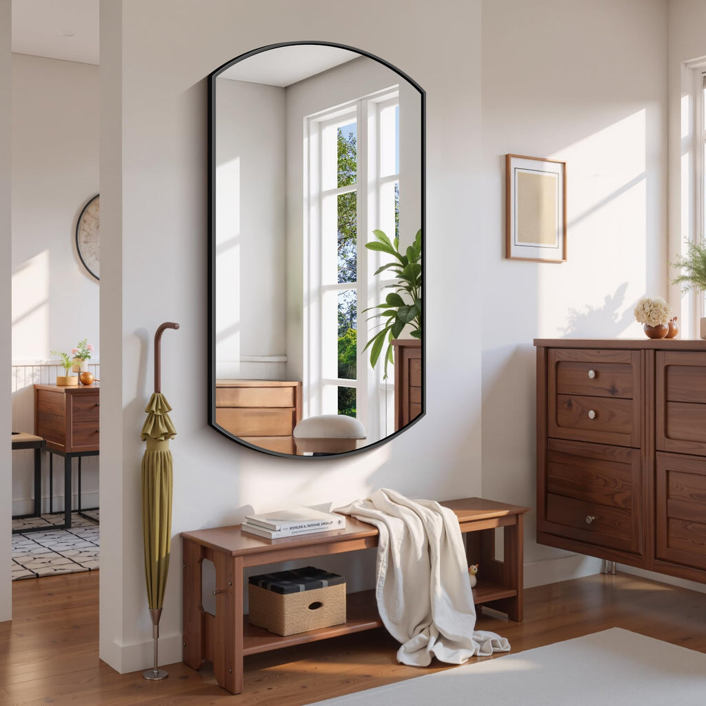 Bathroom, 30x55 Inch Black Oval Wall Mounted with Thin Metal Frame, Modern Bathroom Vanity Mirrors for Over Sink