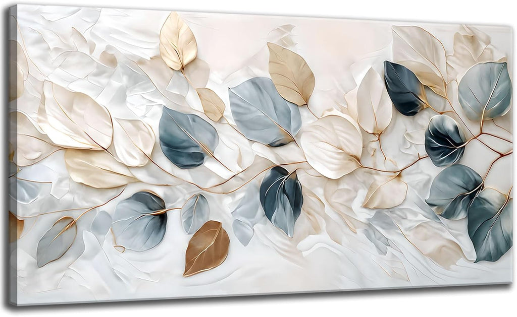 Large Living Eucalyptus Leaf Canvas Wall Art Teal White Botanical Abstract Decor painting Pictures Modern Nordic