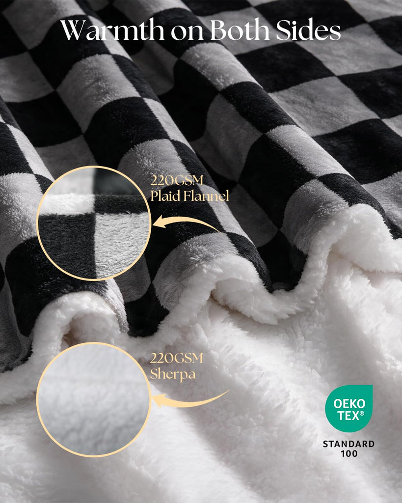 Heated Blanket Throw Size, Plaid Electric Heating Blanket Grey&Black