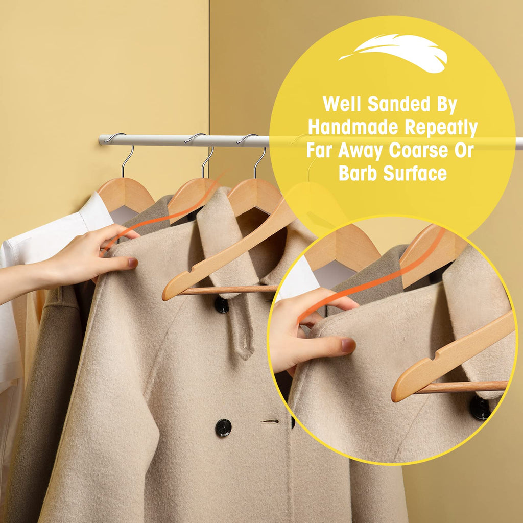 Wooden Hangers - 60 Pack - Clothes Hanger for Daily Used, Heavy Duty Wood Hangers with Precisely Cut Notches, Coat