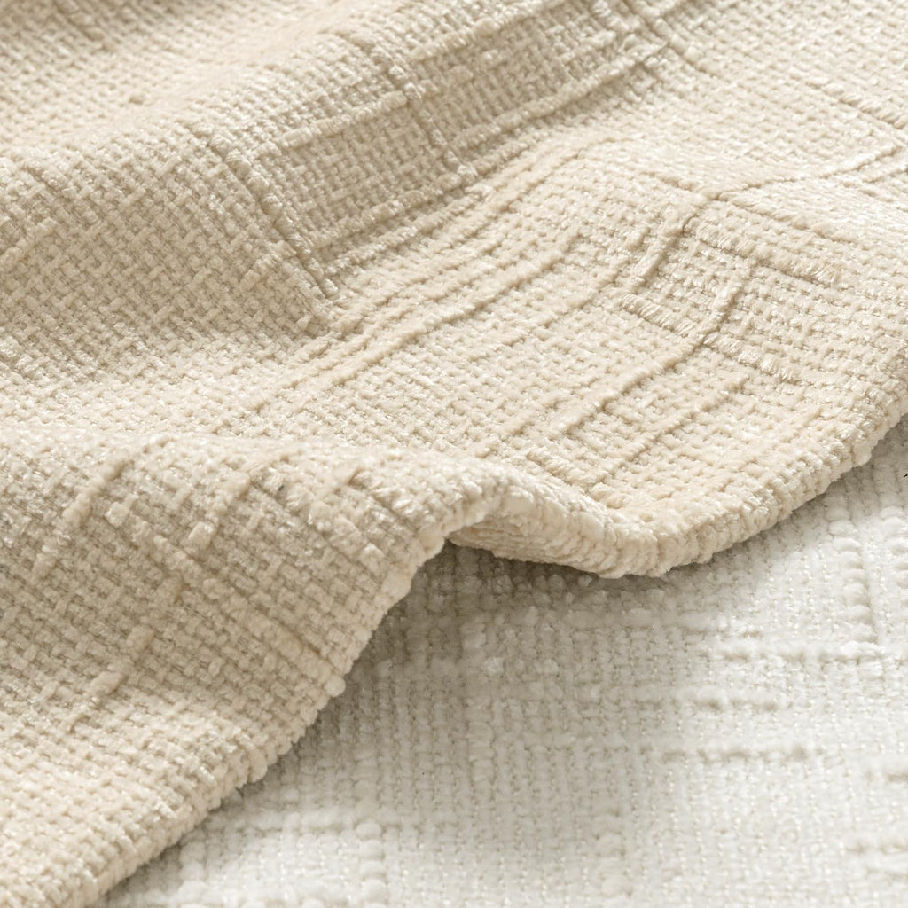 Chenille Textured Lumbar Throw Pillow Covers Beige 12x20 Set of 2