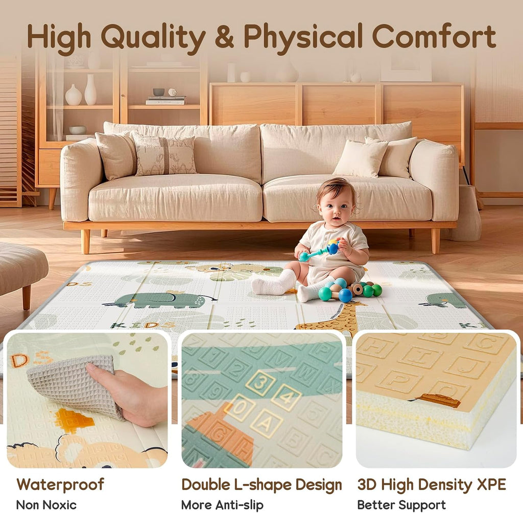 Foldable Baby Play Mat for Floor, Baby Floor Mat for Crawling, Reversible Waterproof & Non-Toxic Baby Foam Playmat