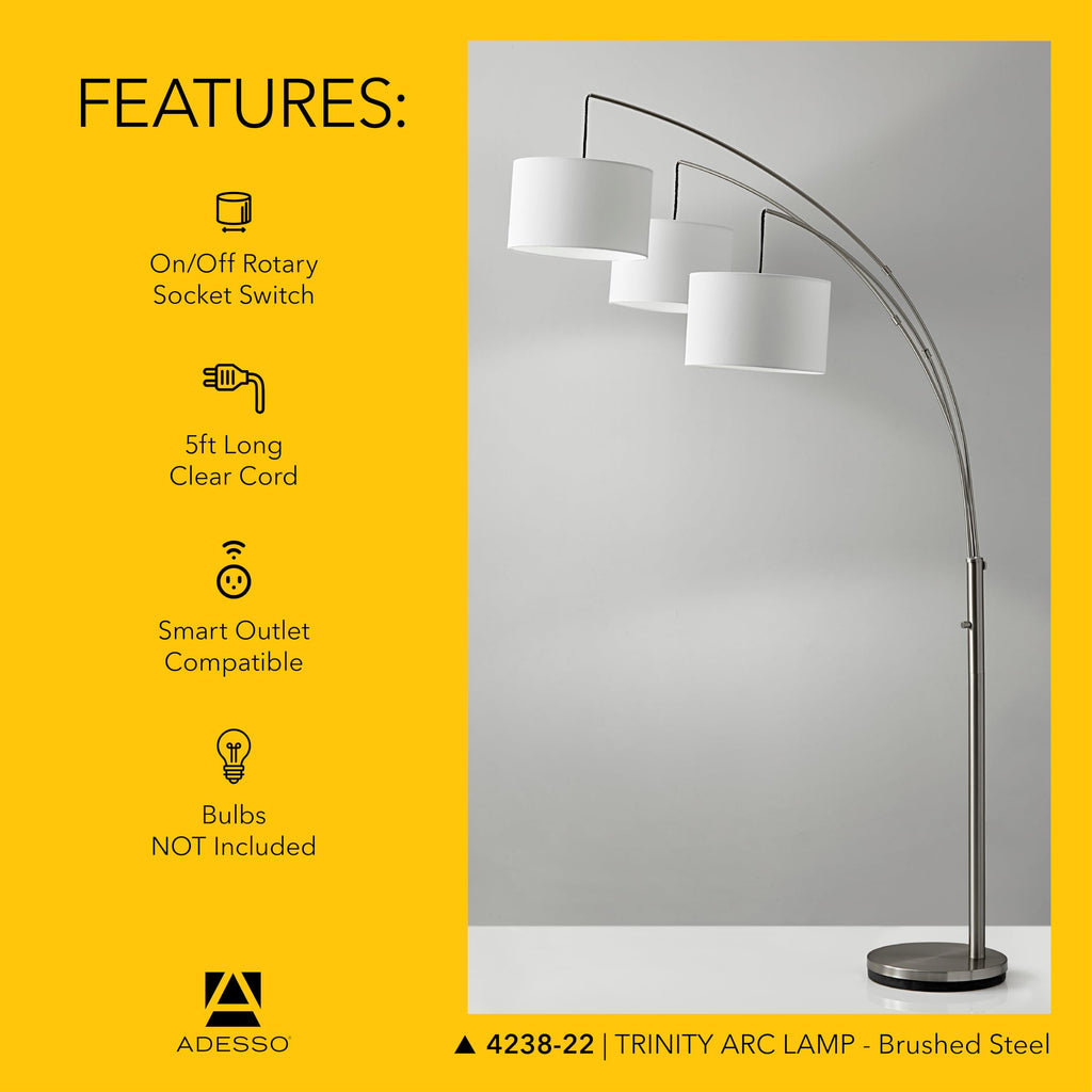 Floor Lamp, Brushed Steel, Movable Shades, 74"