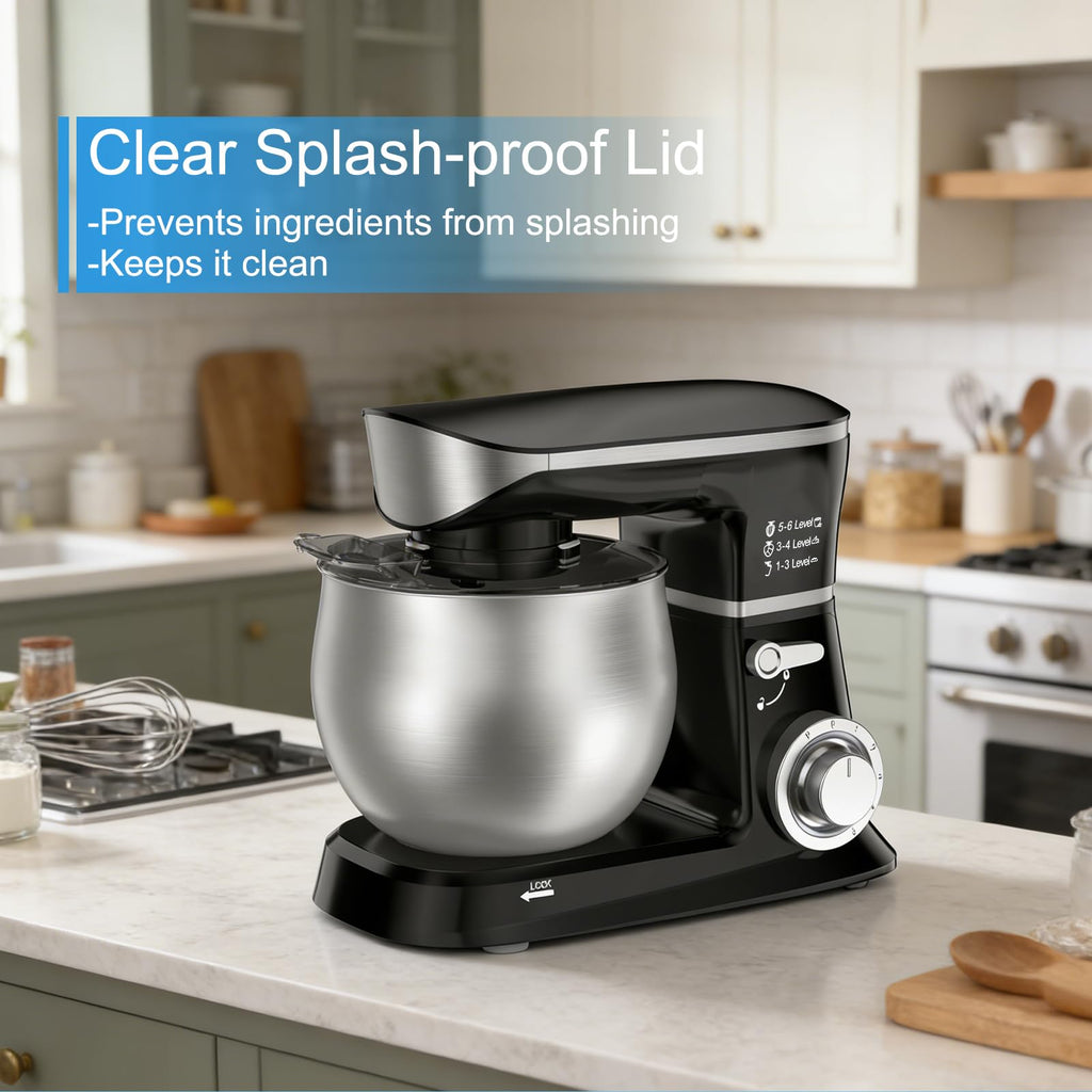 Electric Stand Mixer, Kitchen Mixer 6.5-Quart Tilt-Head, 6 Speeds with Dough Hook, Whisk, Beater, and Splash Guard