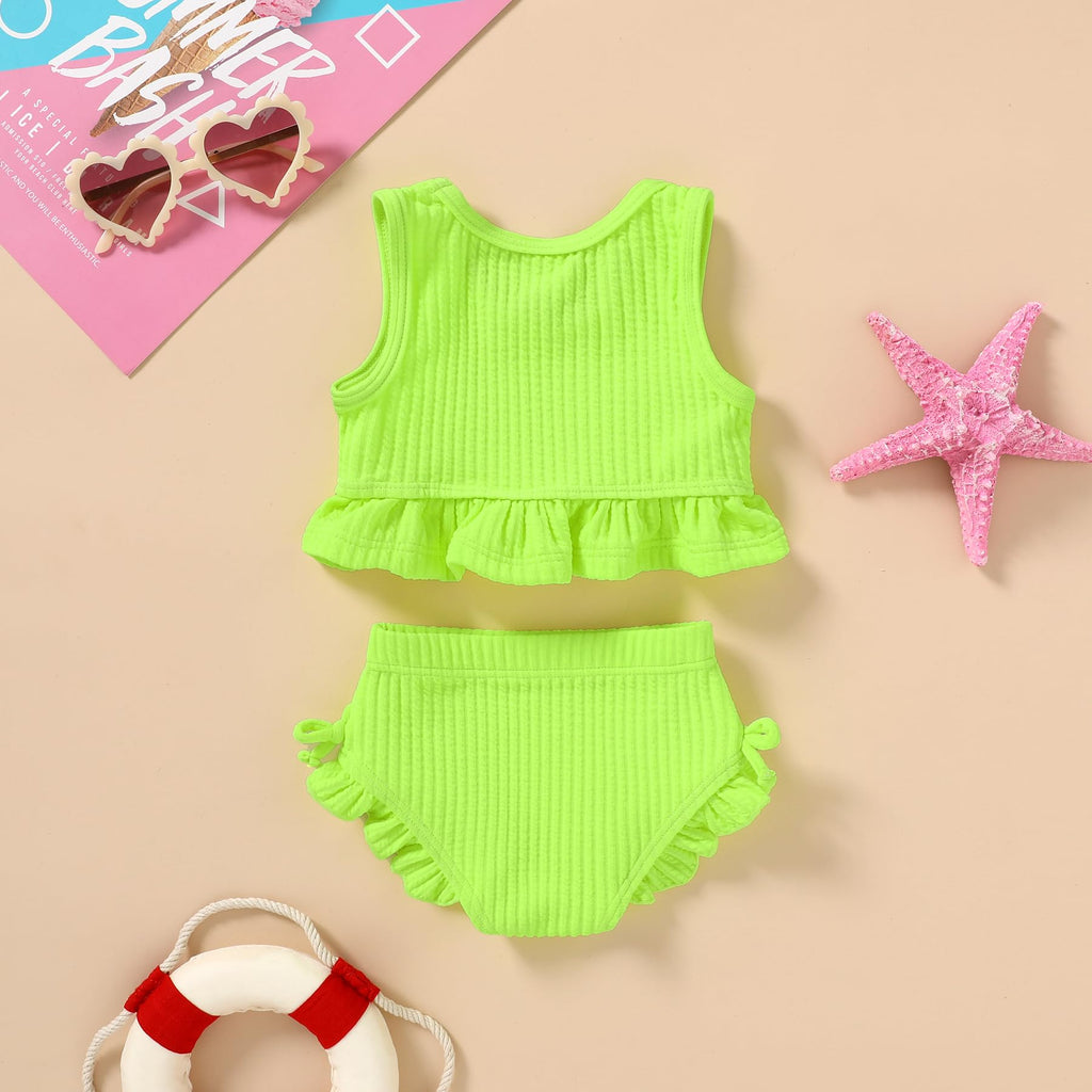 Baby Swimsuit Toddler Girl Bathing Suit Summer Solid Color Bikini Set Beach Two Piece Swim Wear