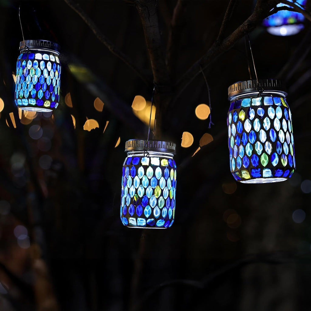 6 Pack Mosaic Solar Lanterns Outdoor Waterproof Handmade Patch Jar