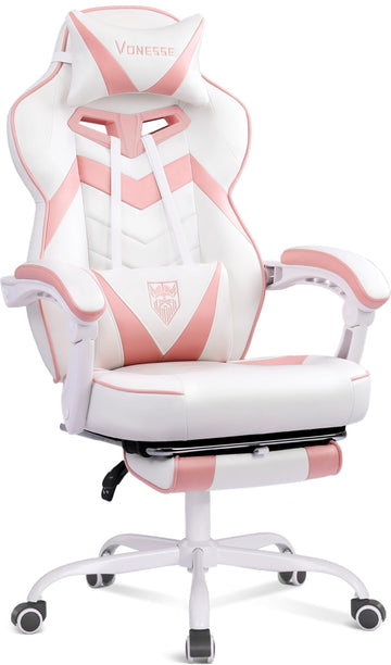 Gaming Chair, High Back Pink Gaming Chair with Footrest and Massage, Gaming Chairs for Adults with Pocket Spring