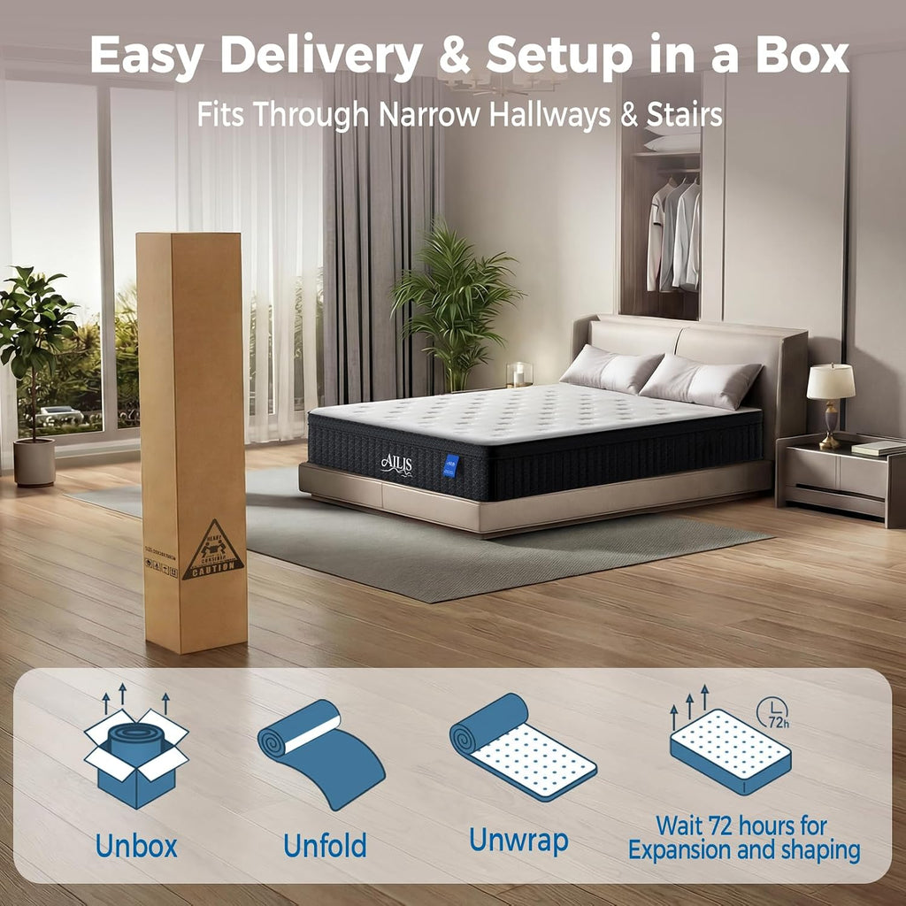 Queen Mattress, 12 Inch Queen Hybrid Mattress in a Box, Medium Firm with Upgraded Pocket Springs for Superior Motion