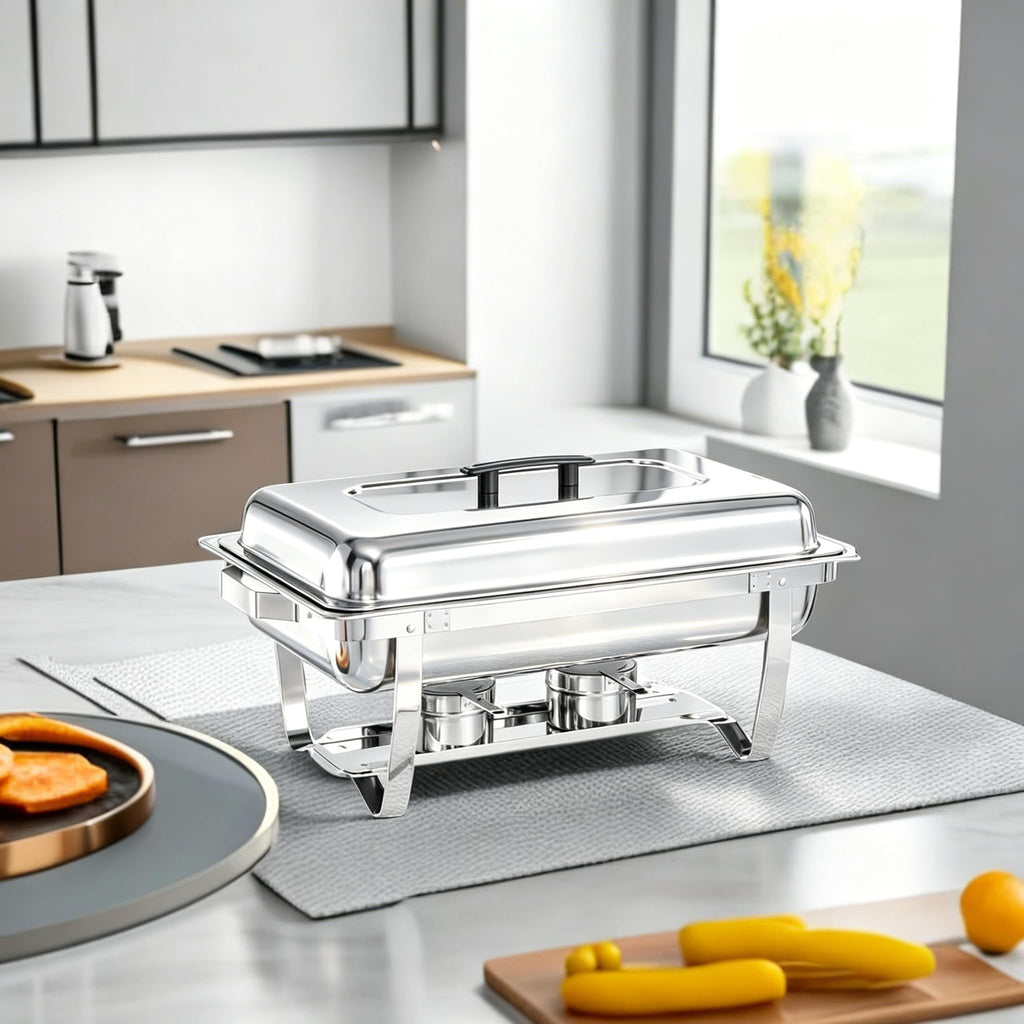 Chafing Dishes for Buffet, 4 Pack 9 Quart Stainless Steel Chafer Set