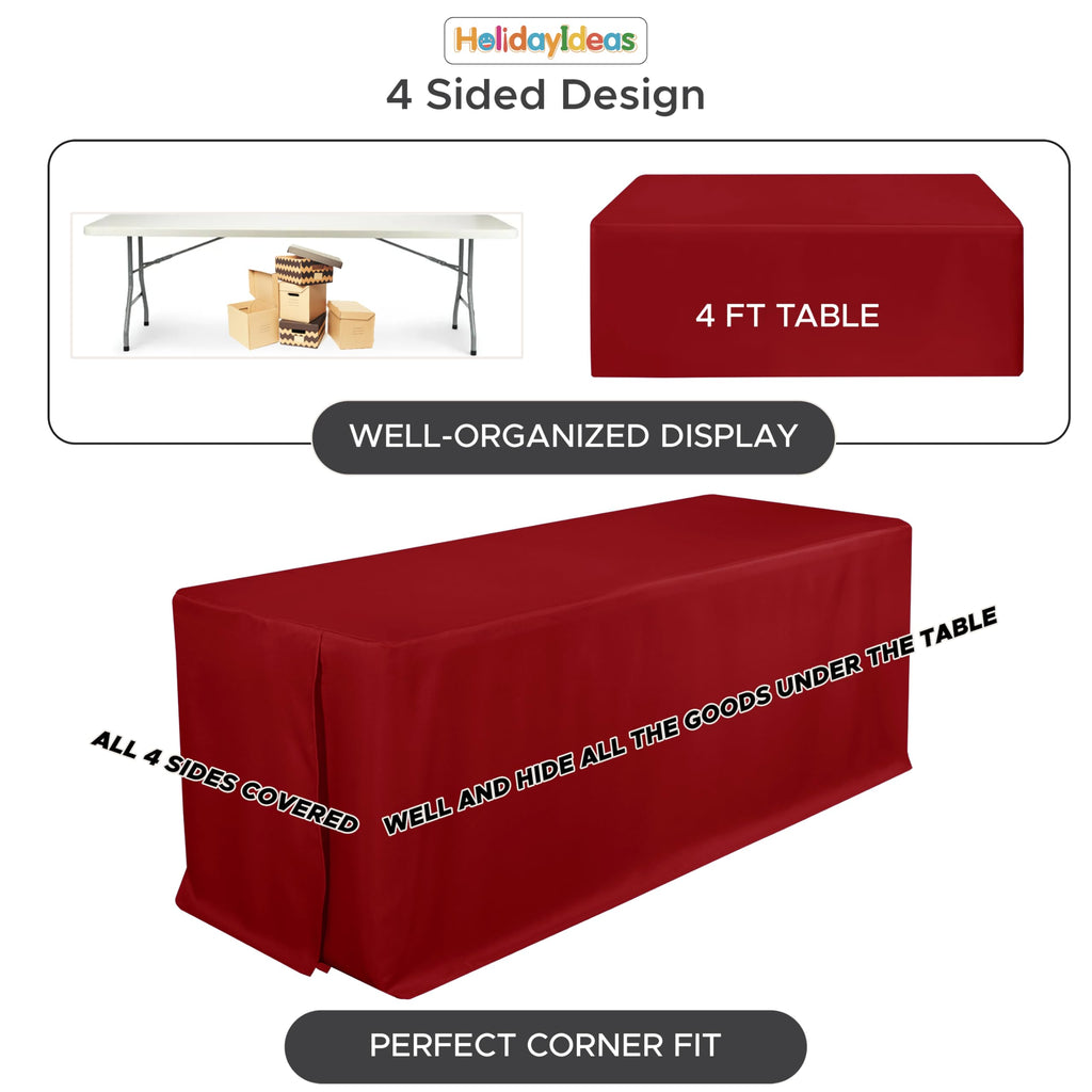 4-Pack Red Fitted Tablecloth for 8ft Tables Christmas Decor