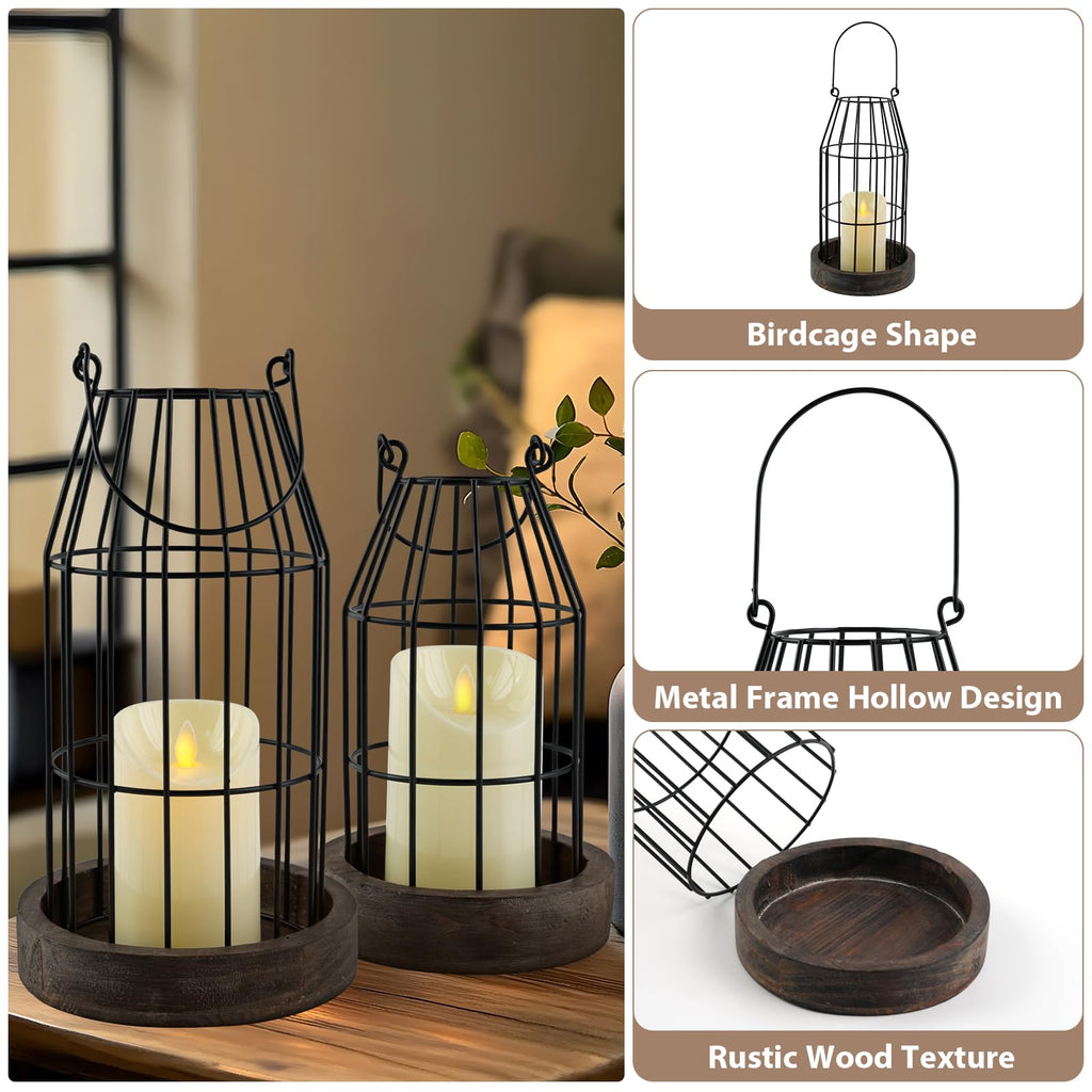 Farmhouse Lantern Decor Rustic Home Decor Lantern with Flameless Candles