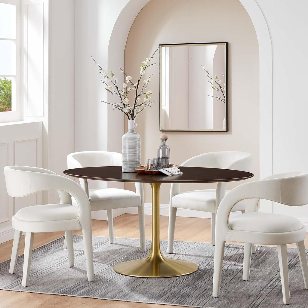 Inspired Tulip Style Oval Pedestal Dining Table — Gold Cherry Walnut, 60″ Oval