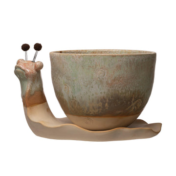 Stoneware Snail Planter, Reactive Glaze, (Each One Will Vary), Set of 2 Pieces