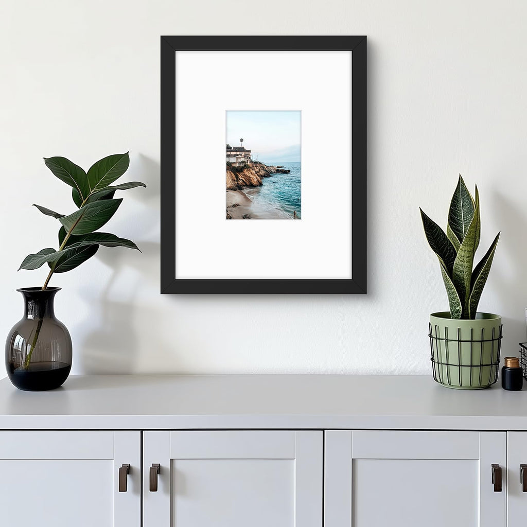 11x14 Frame with Mat for 5x7, Real Glass, Black