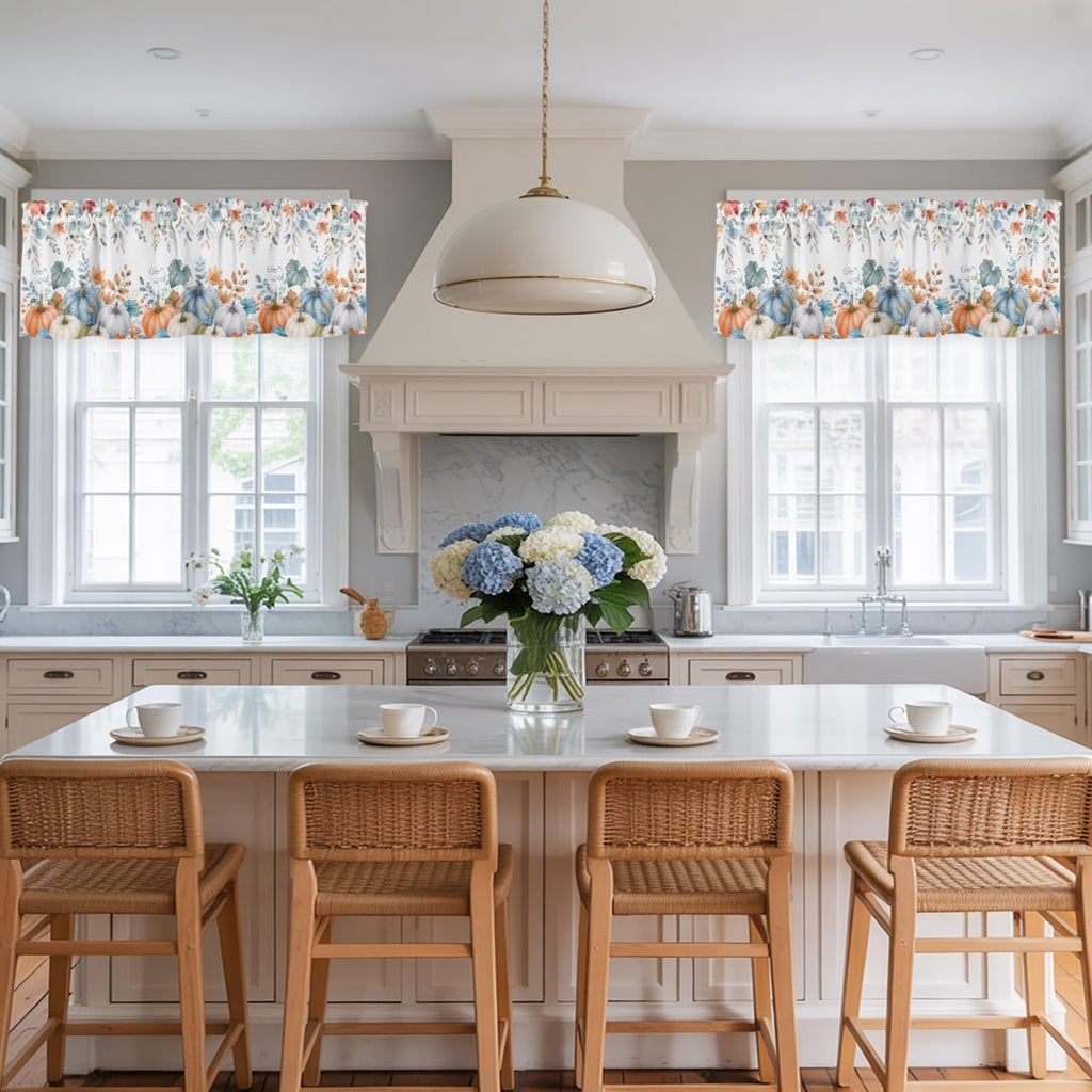 Fall Valances for Windows 2 Pack Farmhouse Pumpk Valance Curtains Rod Pocket Window Treatments Thanksgiving Autumn