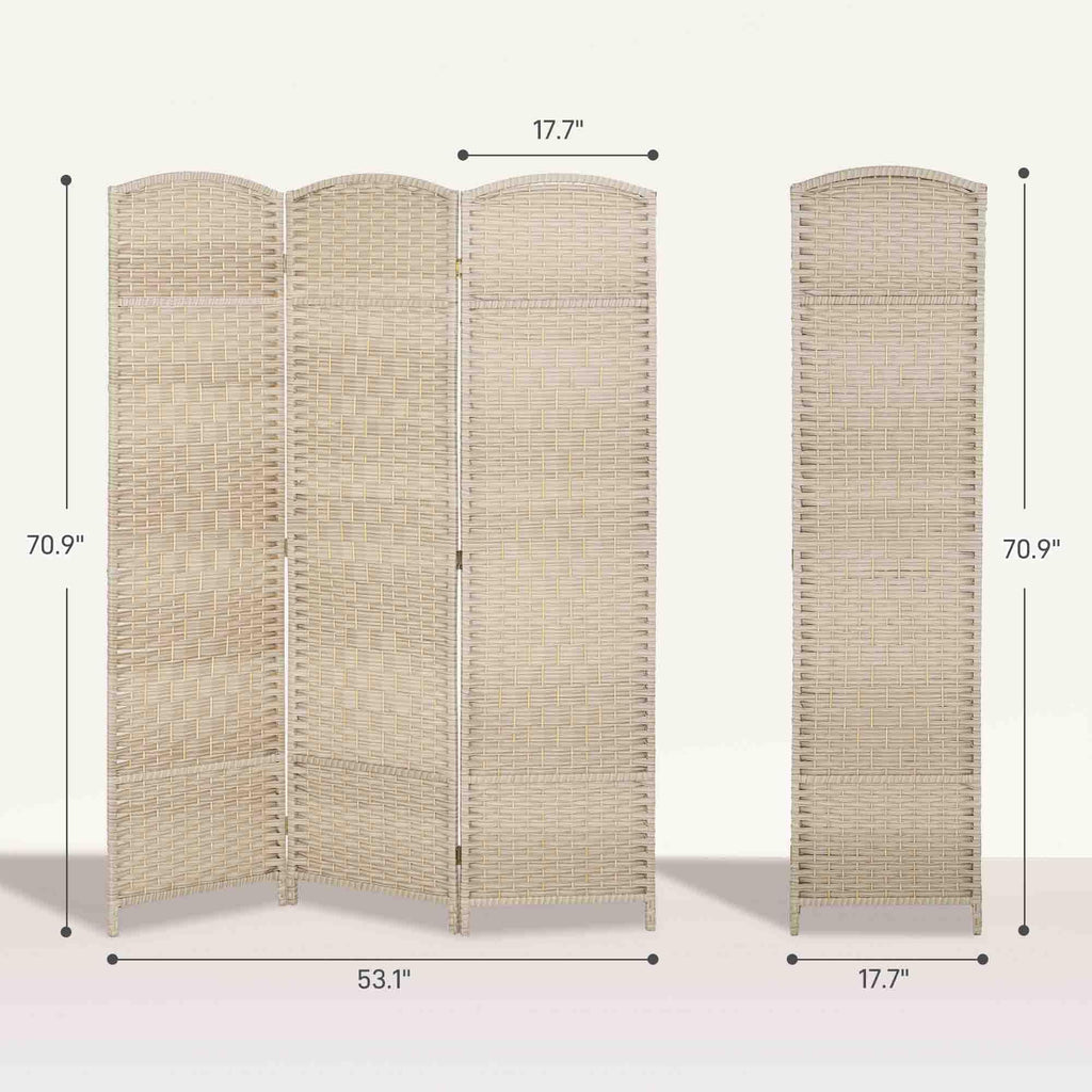 3 Panel Room Divider 6 Ft Privacy Screen Hand-Woven Washed Oak