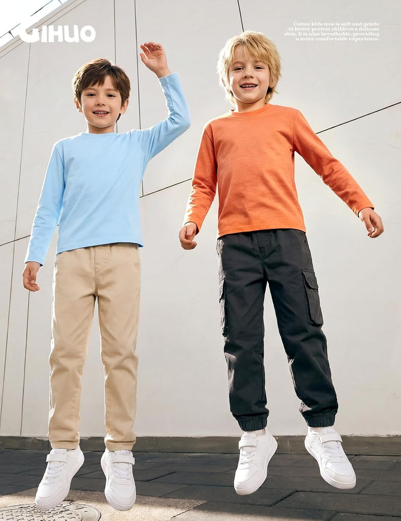 4 Pack Boys Long Sleeve Shirts Soft Cotton Tees Kids Basic Tops