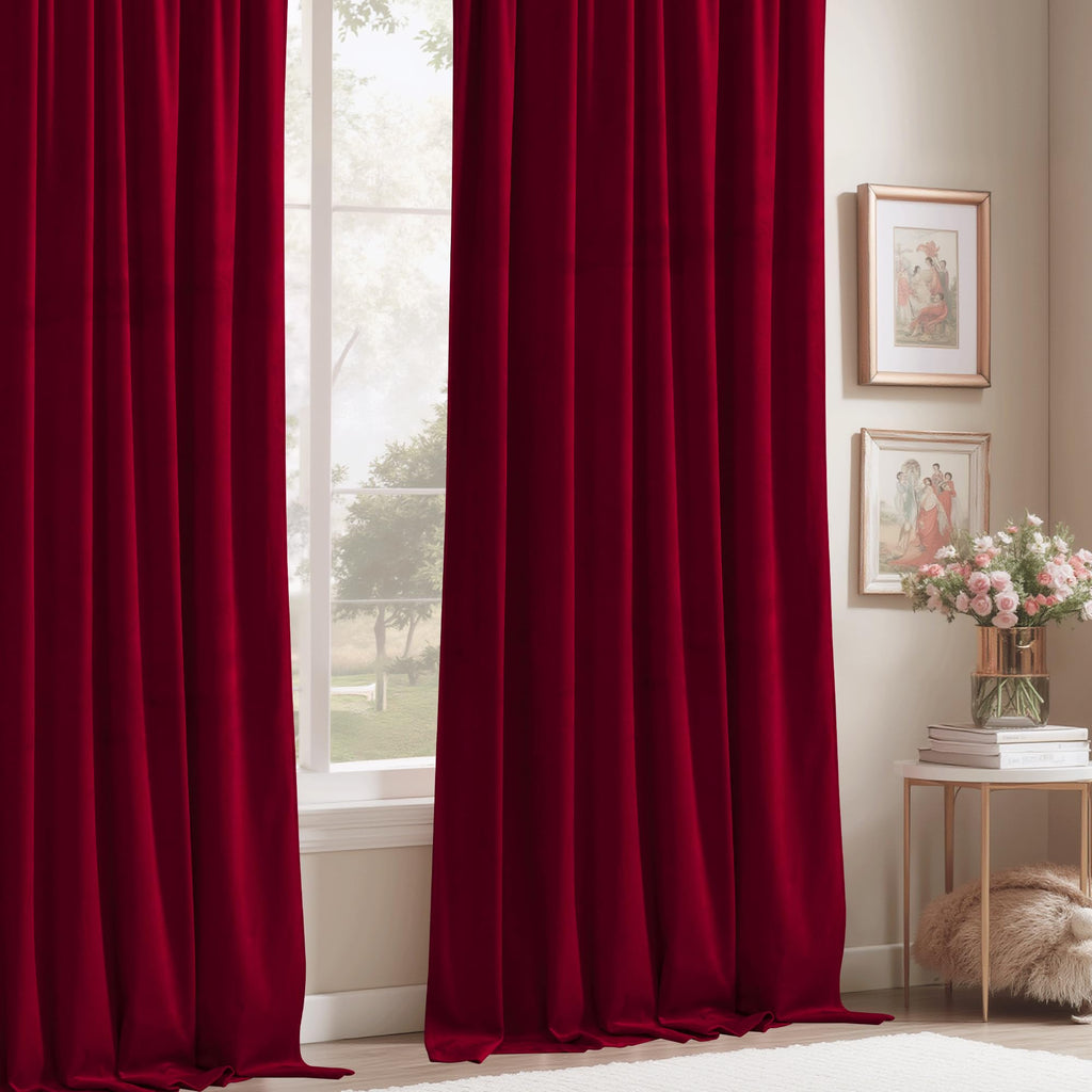 Theater Red Velvet Curtains Christmas Decor 2 Panels