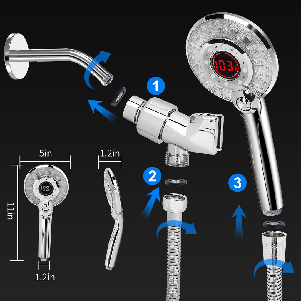 LED Shower Head Color Changing, Shower Head High Pressure with Hose