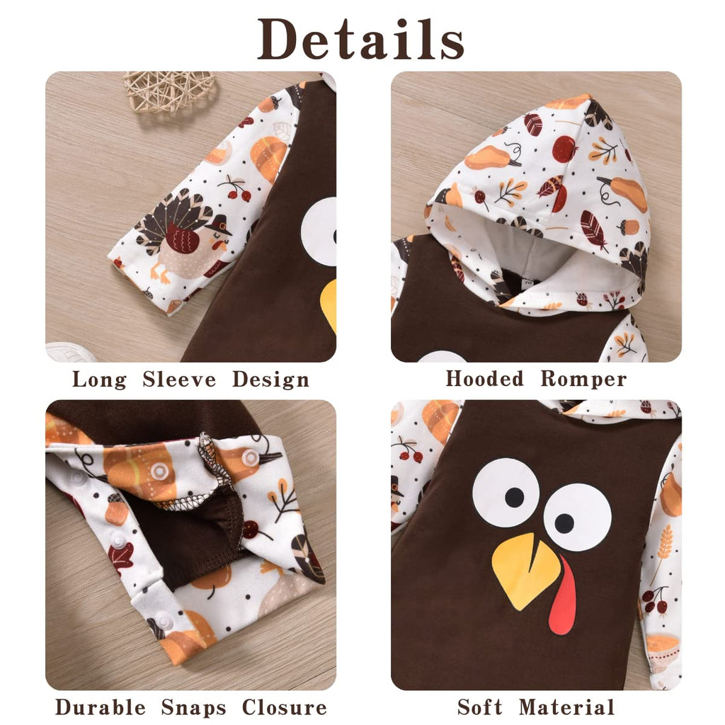 Baby Boys Girls Thanksgiving Hooded Romper First Thanksgiving Hoodie Turkey Clothing
