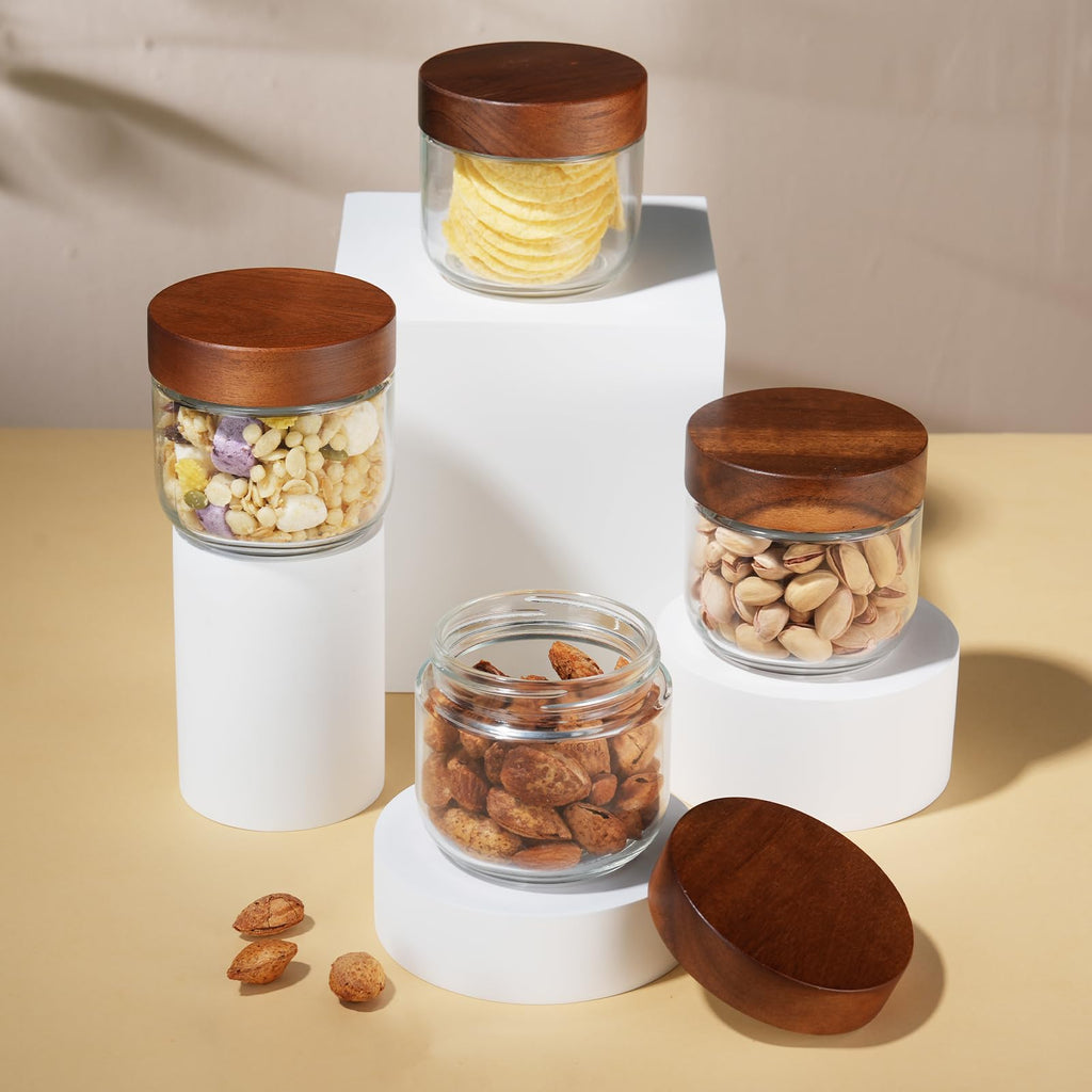 8 oz Glass Jars with Wood Lids, Loose Leaf Tea Storage, 6 Pack