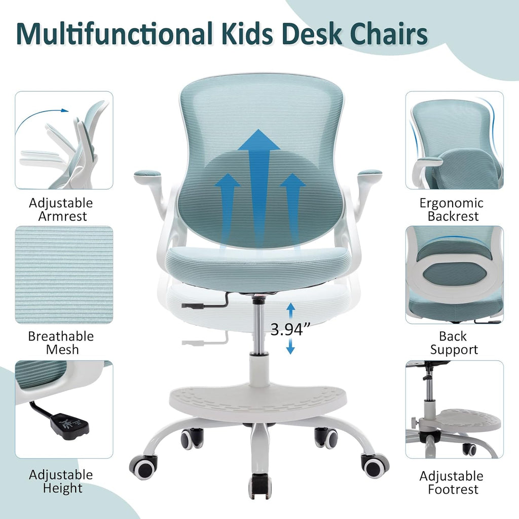 Kids Desk Chair,Ergonomic Study Chair with Adjustable Height,Swivel Mesh Desk Chair with Wheels,Home Office Chair