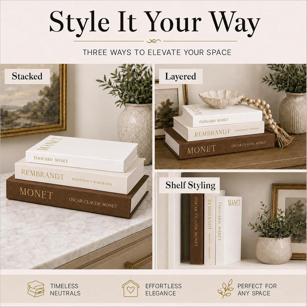 Set of 3 Decorative Linen Faux Books With Magnetic Hidden Storage | Linen faux book boxes for coffee table decor