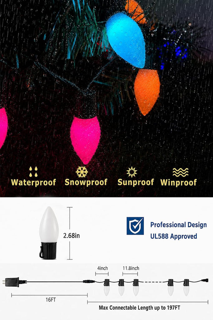 99FT 100LED Smart C9 Christmas Lights Outdoor Vintage Christmas Lights