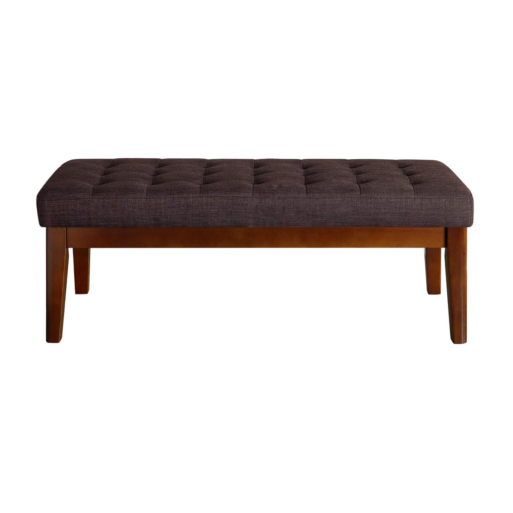 Claire Button Tufted Upholstered Bedroom Bench, Modern Fabric Padded Ottoman with Wooden Legs, Dark Brown