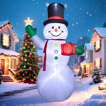 15FT Christmas Decor Inflatable Snowman, Blow Up Yard Decor Snowman with LED Lights & Magic Hat, Winter Outside