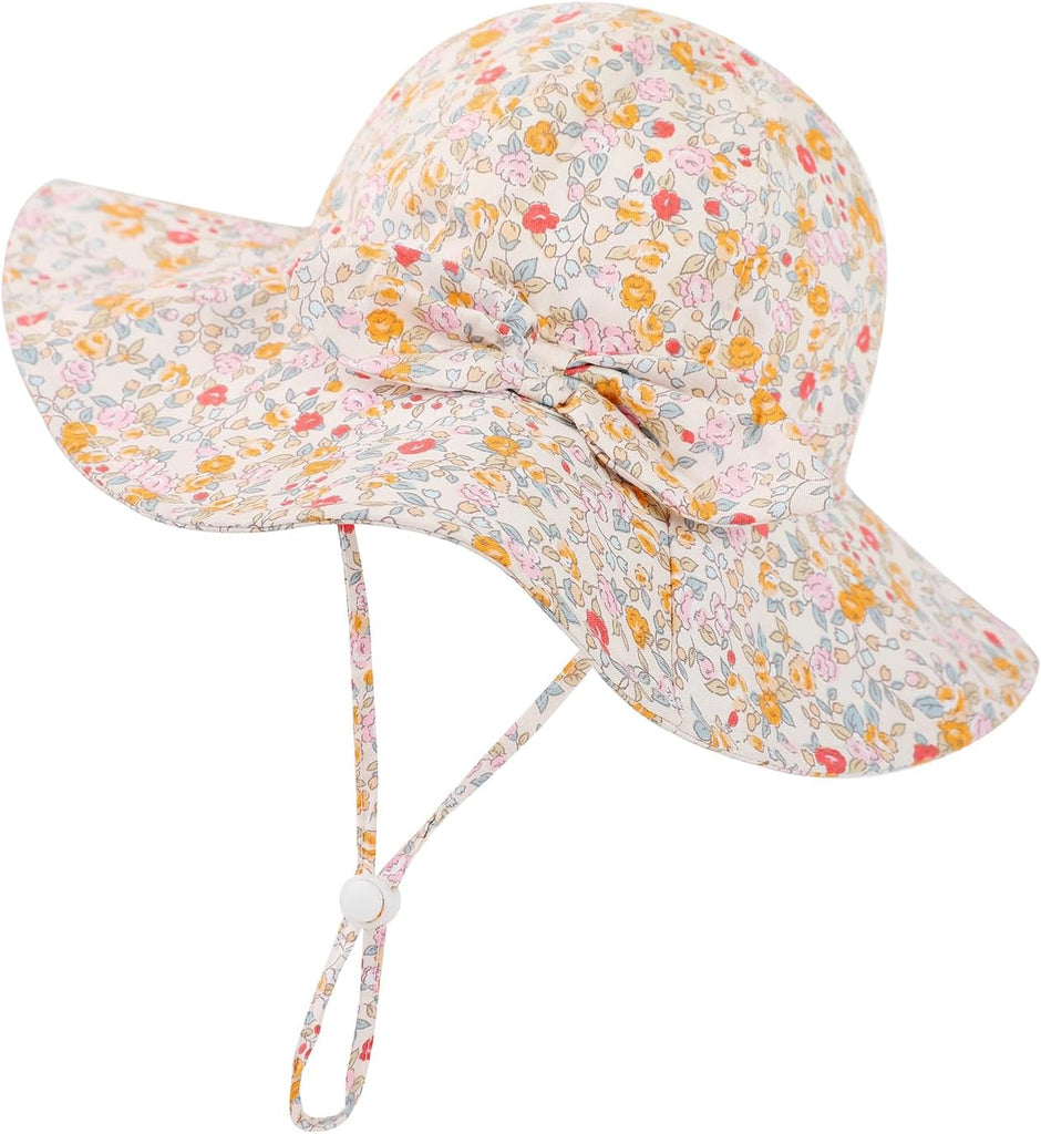 Baby Girl Sun Hat Toddler Beach Hats with UPF 50+ Protective Infant Summer Hat with Wide Brim Baby Girls Bucket Hat
