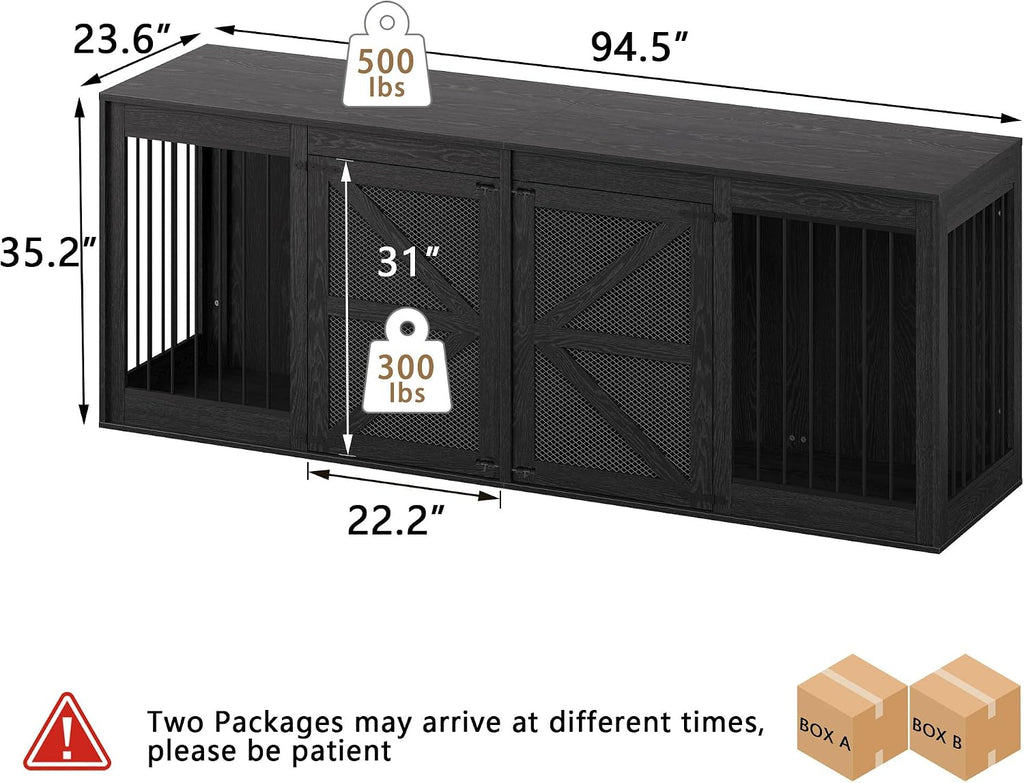 Double Dog Crate, Dog Kennel Furniture, TV Stand, Black