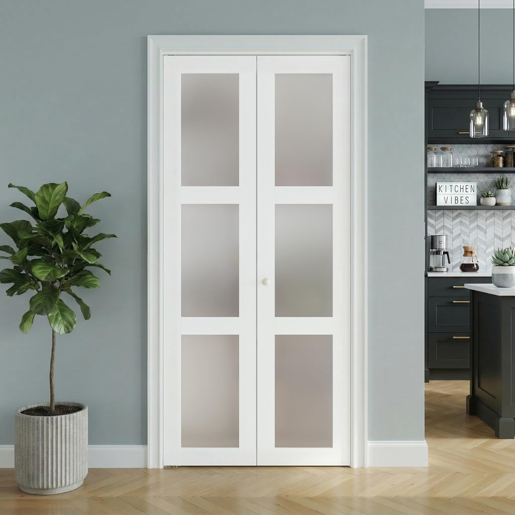 Bifold Door, for 36"x 80" Opening, Tempered Frosted Glass Pre-drilled Folding Closet Door with Hardware Kit