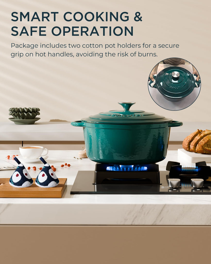Enameled Cast Iron Dutch Oven, 4.5QT Pot with Lid, Bottle Green